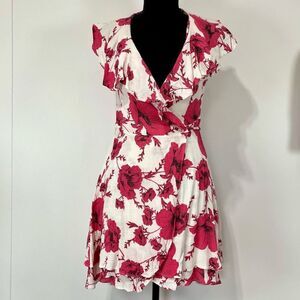 Free People French Quarter Wrap Mini Dress Size Small Floral White Pink